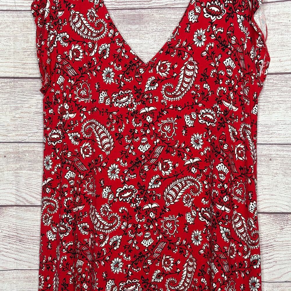 Loft Outlet Western Rodeo Red Knit Stretchy Red Paisley A Line Dress Size Medium - Picture 4 of 8